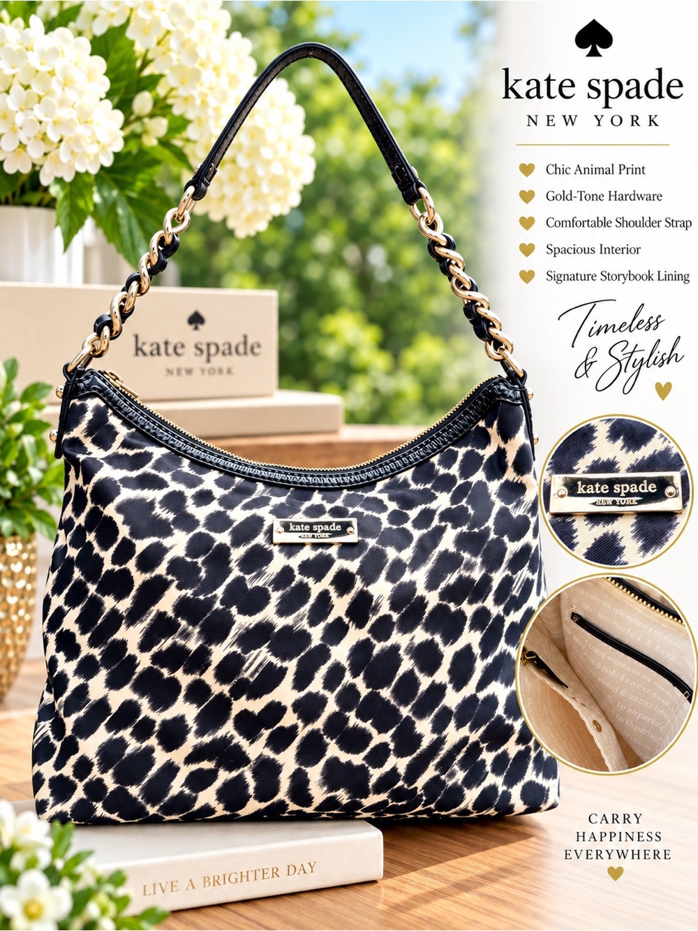 Kate Spade New York Nylon Animal Print Hobo Shoulder Bag ~ Storybook Lining!